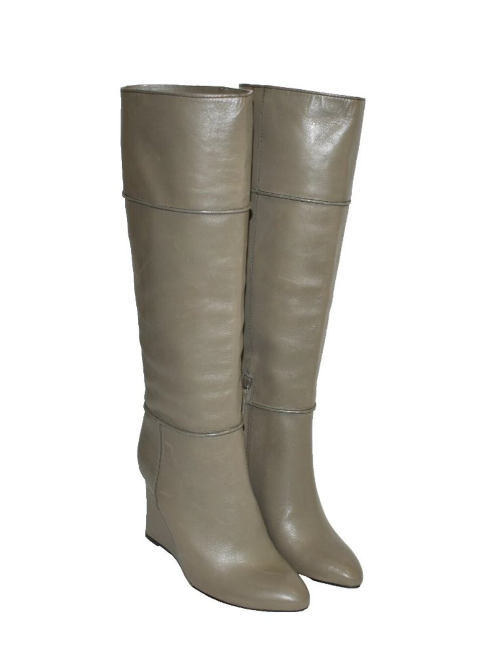 New! Tory Burch Linnett Wedge Knee High Boot Taupe Tan Leather 8.5